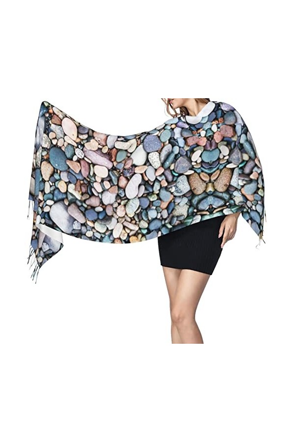 QQIAEJIA Grand châle pashmina en cachemire doux avec bords frangés pour femme, Comme indiqué sur la photo, taille unique