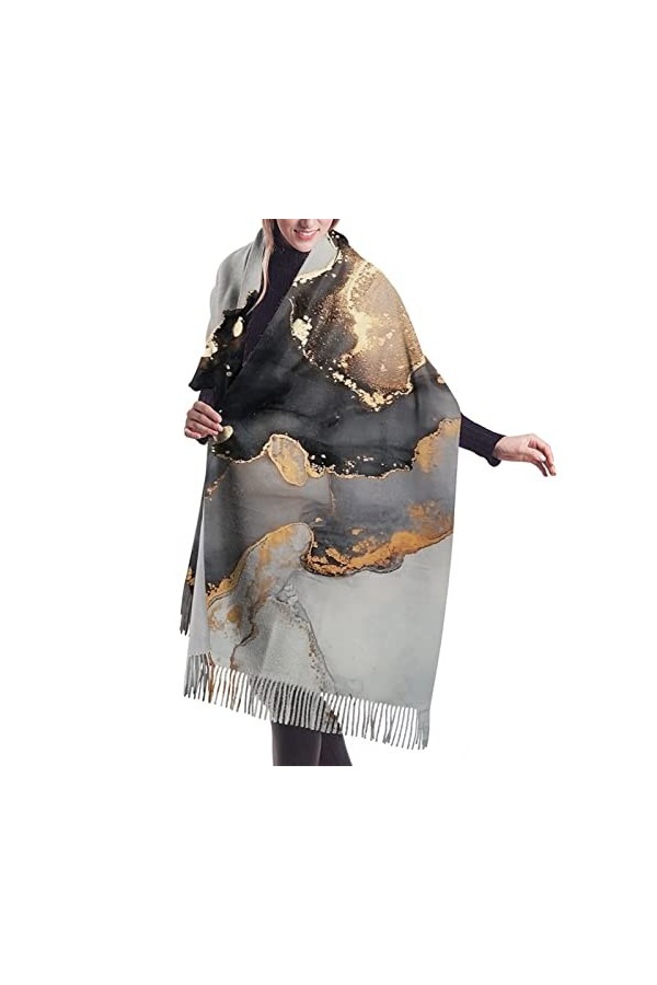 QQIAEJIA Grand châle Pashmina en cachemire doux à rayures colorées pour femmes, écharpe dhiver avec bords à franges, Comme i