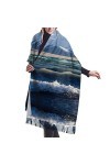 QQIAEJIA Blue Sea Water Grand châle pashmina doux au toucher cachemire pour femme Écharpe dhiver avec bords à franges, coule