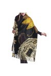 QQIAEJIA Grand châle pashmina en cachemire doux avec bords frangés pour femme Motif panda et tournesol, couleur, taille uniqu