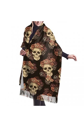 QQIAEJIA Châle pashmina en cachemire doux avec bords à franges pour femme Motif tête de mort Rose, couleur, taille unique