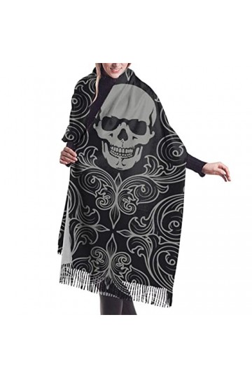QQIAEJIA Crâne Grand châle pashmina doux au toucher cachemire pour femme Écharpe dhiver avec bords à franges, Comme indiqué 