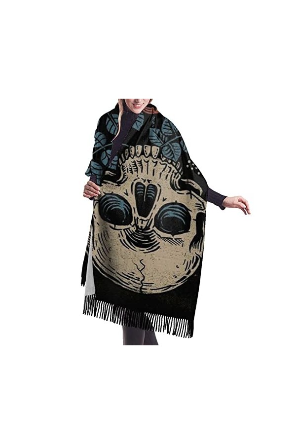 QQIAEJIA Grand châle pashmina en cachemire doux avec bords frangés pour femme Motif fleurs et sucre, couleur, taille unique