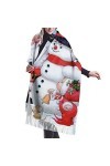 QQIAEJIA Grand châle pashmina en cachemire doux avec bords frangés pour femme Père Noël et bonhomme de neige, couleur, taille