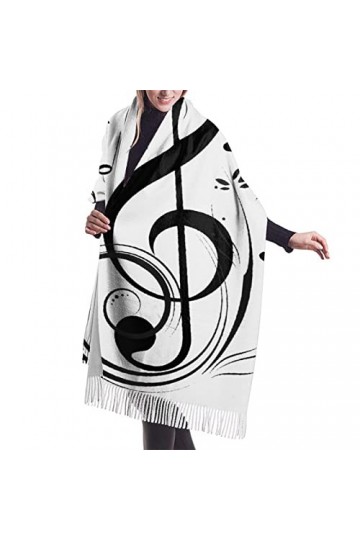 QQIAEJIA Grand châle pashmina en cachemire doux avec notes de musique pour femme Noir, Comme indiqué sur la photo, taille uni