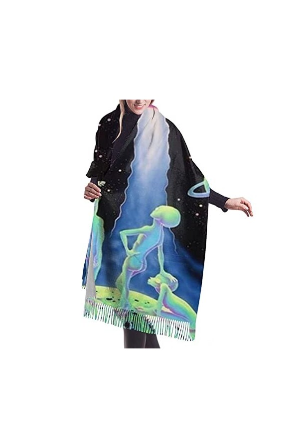 QQIAEJIA Spaceship - Grand châle pashmina doux au toucher cachemire pour femme - Écharpe dhiver avec bords à franges, Comme 