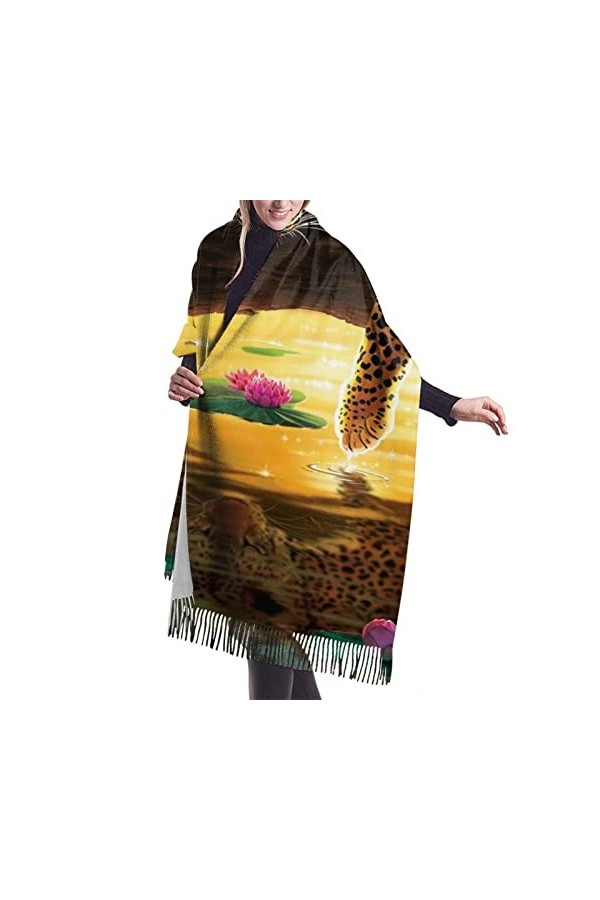 QQIAEJIA Funny Leopard Grand châle pashmina doux au toucher cachemire pour femme Écharpe dhiver avec bords frangés, Comme in
