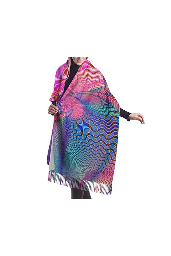 QQIAEJIA Colorful Thing - Grand châle pashmina doux au toucher cachemire pour femme - Écharpe dhiver avec bords frangés, Com