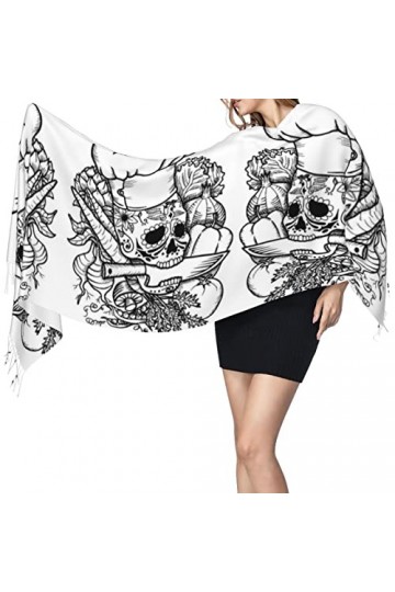 QQIAEJIA Crâne Chef Grand châle pashmina doux au toucher cachemire pour femme Écharpe dhiver avec bords frangés, Comme indiq