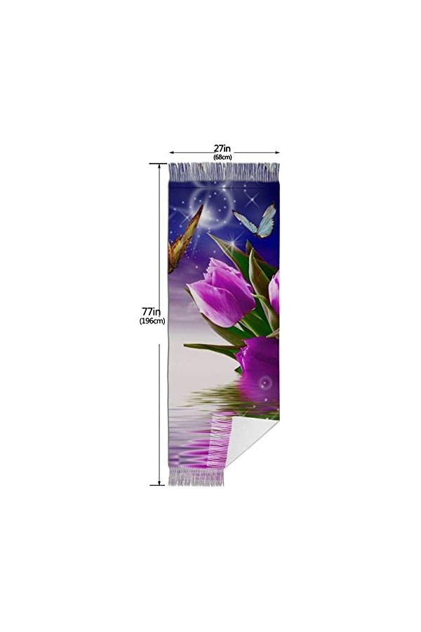 QQIAEJIA Purple Tulip - Grand châle pashmina doux au toucher cachemire pour femme - Écharpe dhiver avec bords à franges, Com