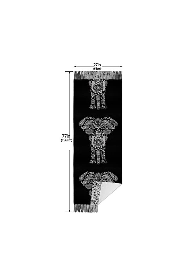 QQIAEJIA Grand châle pashmina en cachemire doux avec bords frangés pour femme Motif éléphant, Comme indiqué sur la photo, tai