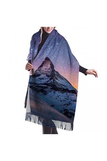 QQIAEJIA Plateau At Night - Grand châle pashmina doux au toucher cachemire pour femme - Écharpe dhiver avec bords à franges,