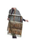 QQIAEJIA Wooden Barn Countryside - Grand châle pashmina doux au toucher cachemire pour femme - Écharpe dhiver avec bords fra