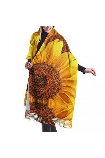 QQIAEJIA Grand châle pashmina en cachemire doux avec bords frangés pour femme Motif tournesol Jaune, Comme indiqué sur la pho