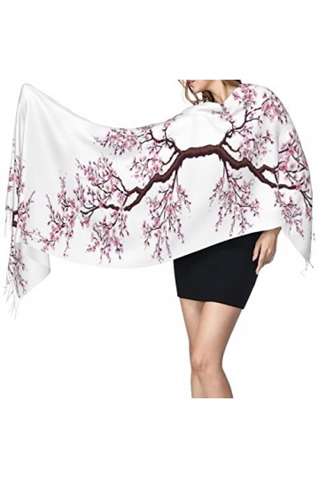 QQIAEJIA Grand châle pashmina en cachemire doux avec bords frangés pour femme Motif arbre en fleurs de cerisier, Comme indiqu