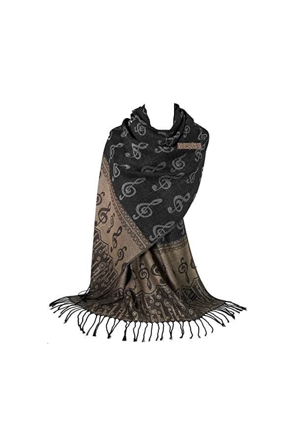 GFM Écharpe ou pashmina imprimé notes de musique – Taille L ou M – Doux, MUP2-BH, L