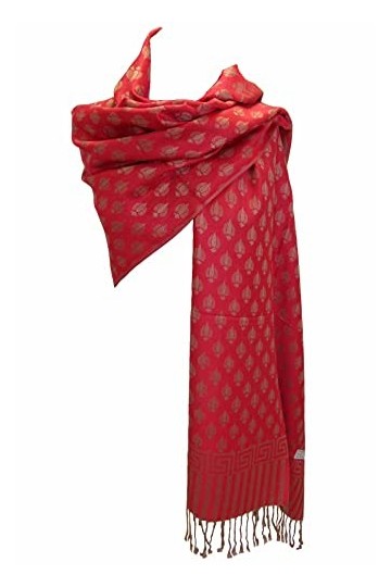 itendance Etole écharpe Pashmina et Soie - Motifs Arabesque Cachemire Taille unique, Bicolore Rouge 