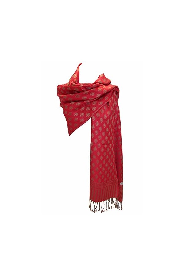 itendance Etole écharpe Pashmina et Soie - Motifs Arabesque Cachemire Taille unique, Bicolore Rouge 