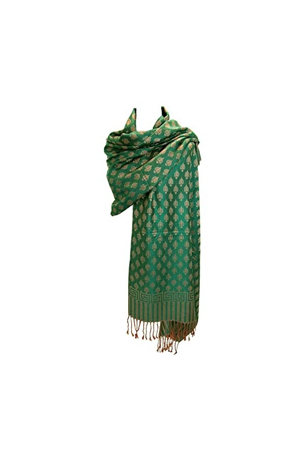 itendance Etole écharpe Pashmina et Soie - Motifs Arabesque Cachemire Taille unique, Bicolore Rouge 