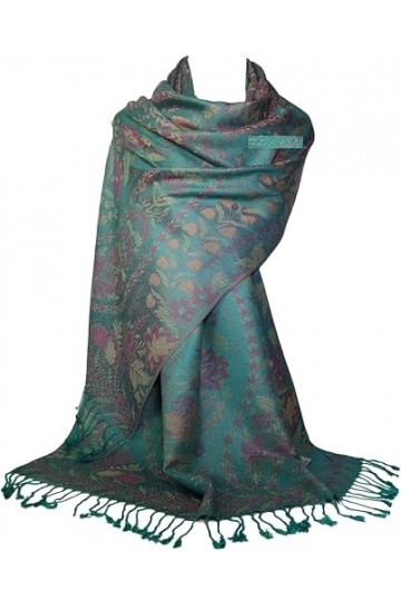GFM® MSC-B Écharpe style pashmina à motif floral cachemire mosaïque, Vert sarcelle- Msc4 -TLHR