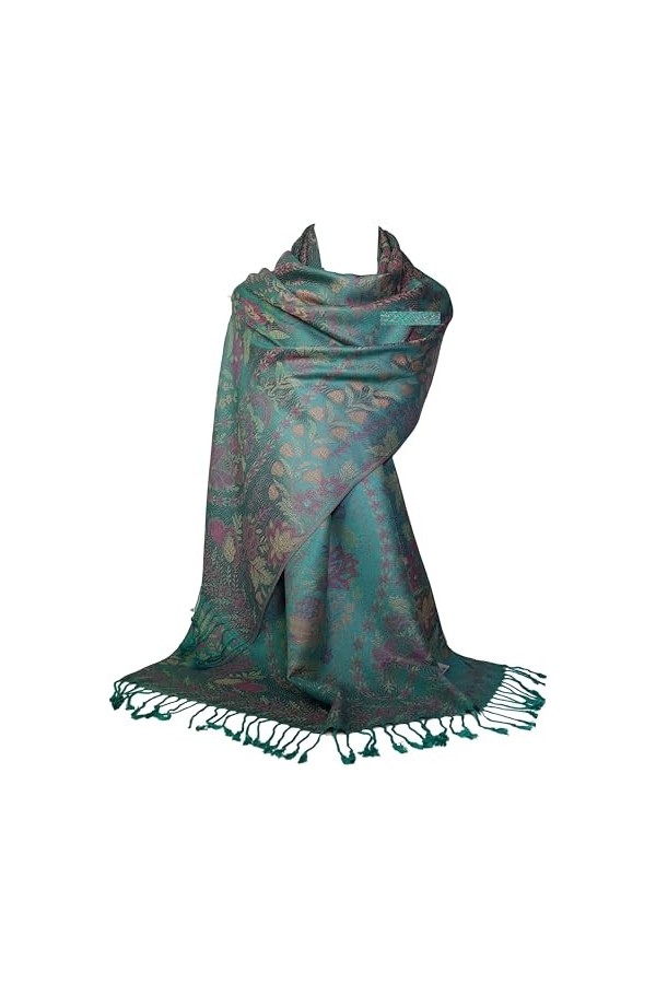 GFM® MSC-B Écharpe style pashmina à motif floral cachemire mosaïque, Vert sarcelle- Msc4 -TLHR