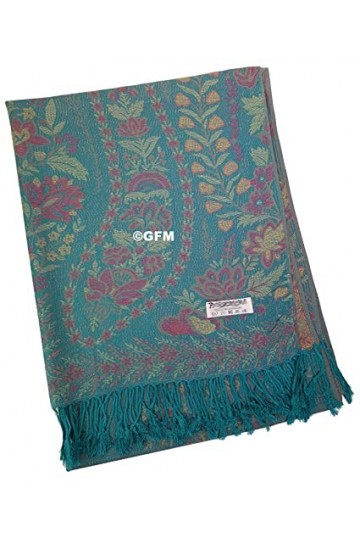 GFM® MSC-B Écharpe style pashmina à motif floral cachemire mosaïque, Vert sarcelle- Msc4 -TLHR