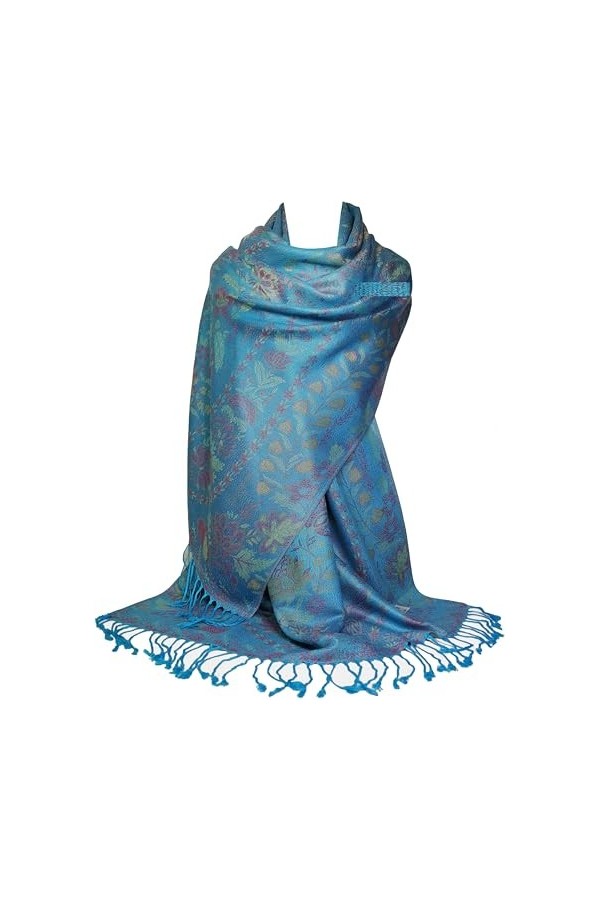 GFM® MSC-B Écharpe style pashmina à motif floral cachemire mosaïque, Bleu turquoise-Msc4-TXNL