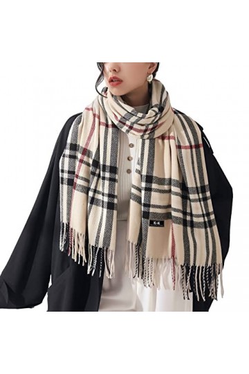 ECOMBOS Écharpe tartan pour femme – Longue couverture à carreaux chauds en laine pashmina pour femme, Graya., taille unique