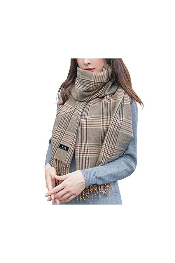 ECOMBOS Écharpe tartan pour femme – Longue couverture à carreaux chauds en laine pashmina pour femme, Graya., taille unique