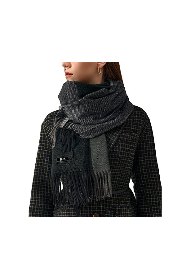 ECOMBOS Écharpe tartan pour femme – Longue couverture à carreaux chauds en laine pashmina pour femme, Graya., taille unique