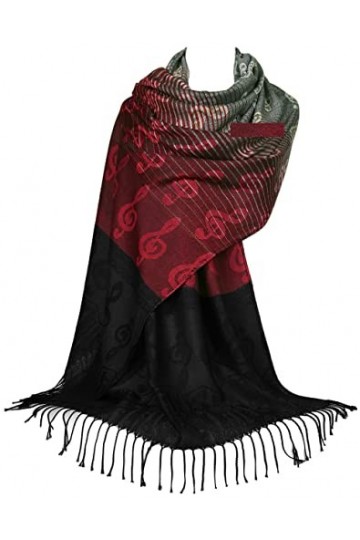 GFM® Écharpe style pashmina avec notes de musique, Rouge Noir- Mup2-klllhlkek 