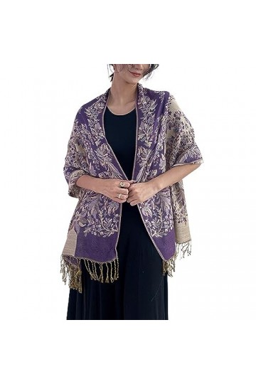 Cckuu Écharpe pashmina pour femme - Longue écharpe dhiver réversible - Motif cachemire, violet, 190*70cm