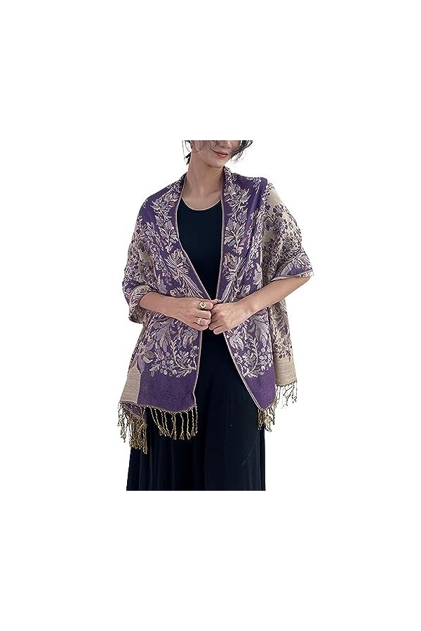 Cckuu Écharpe pashmina pour femme - Longue écharpe dhiver réversible - Motif cachemire, violet, 190*70cm