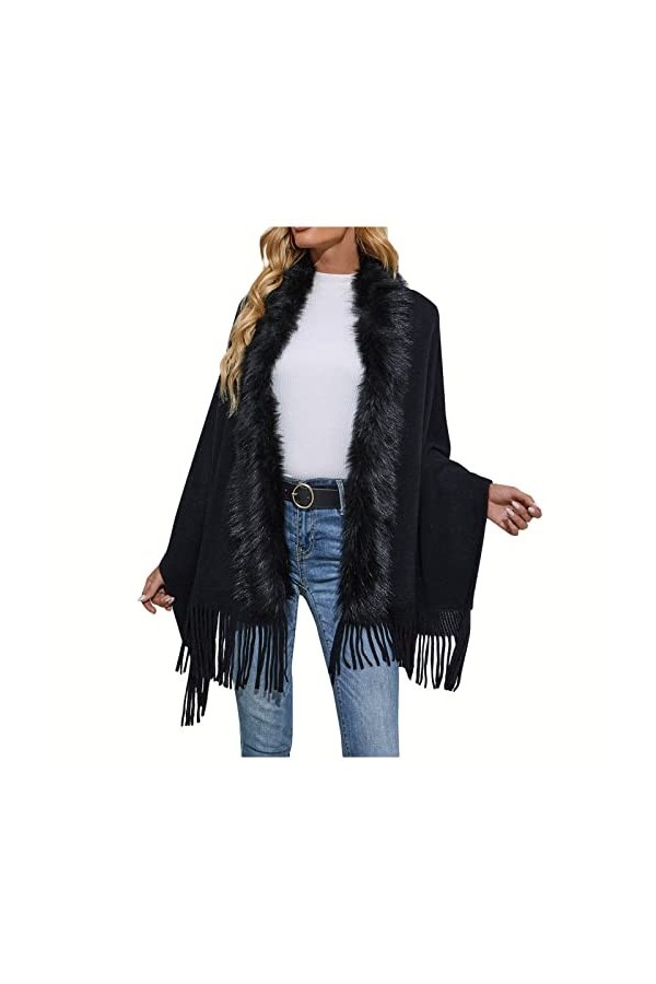 Cape châle en pashmina doux pour femme avec ourlet à franges pour lautomne et lhiver 2023, 1 Noir, M