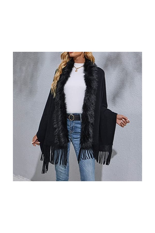 Cape châle en pashmina doux pour femme avec ourlet à franges pour lautomne et lhiver 2023, 1 Noir, M