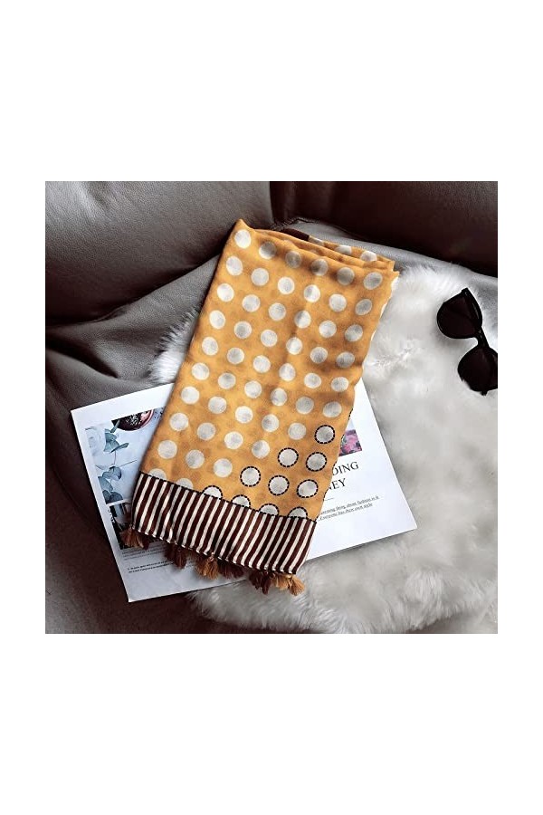 WYCSDD Noir Gris Dot Patchwork Tassel Viscose Châle Écharpe Dame Épaisse Tête Wraps Pashmina Étole Hijab 180 * 90Cm, 03