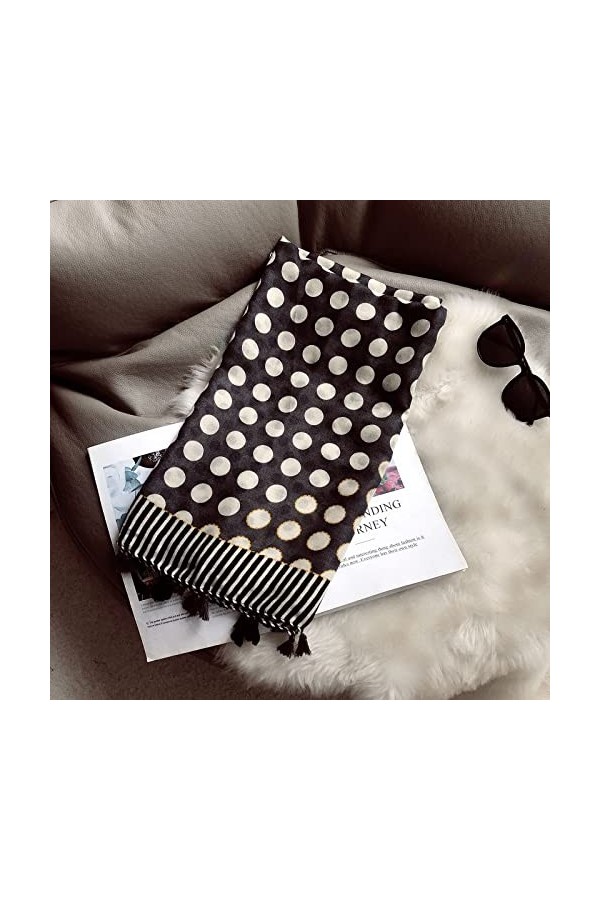 WYCSDD Noir Gris Dot Patchwork Tassel Viscose Châle Écharpe Dame Épaisse Tête Wraps Pashmina Étole Hijab 180 * 90Cm, 03