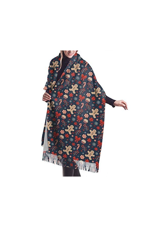 Motif de Noël avec bonhomme en pain dépices, écharpe tendance super douce en cachemire pashmina pour femmes et filles