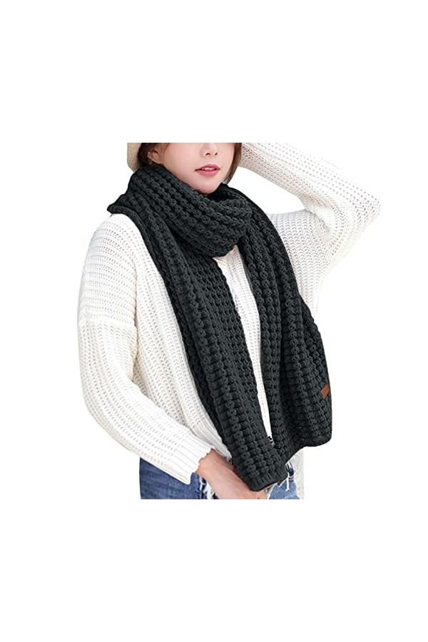 Châle dhiver multicolore en pashmina - Élastique et léger - Pour femme et homme - Longue et épaisse - Noir - Taille unique