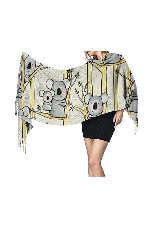 Adorable écharpe dhiver tendance Koala pour femme, sensation cachemire, châle pashmina doux et chaud, couverture longue pour