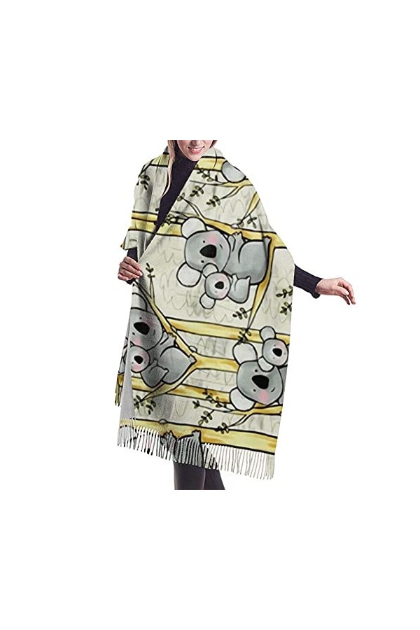Adorable écharpe dhiver tendance Koala pour femme, sensation cachemire, châle pashmina doux et chaud, couverture longue pour