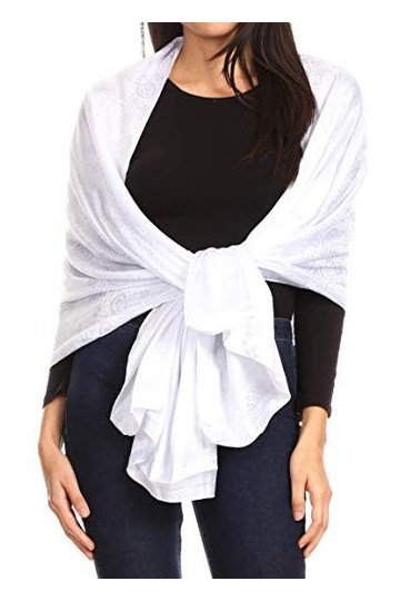 Sakkas 18216 - Brocart de soirée pour femmes en châle Wrap Head Scarf Large Wedding Soft - WhitePaisley - OS