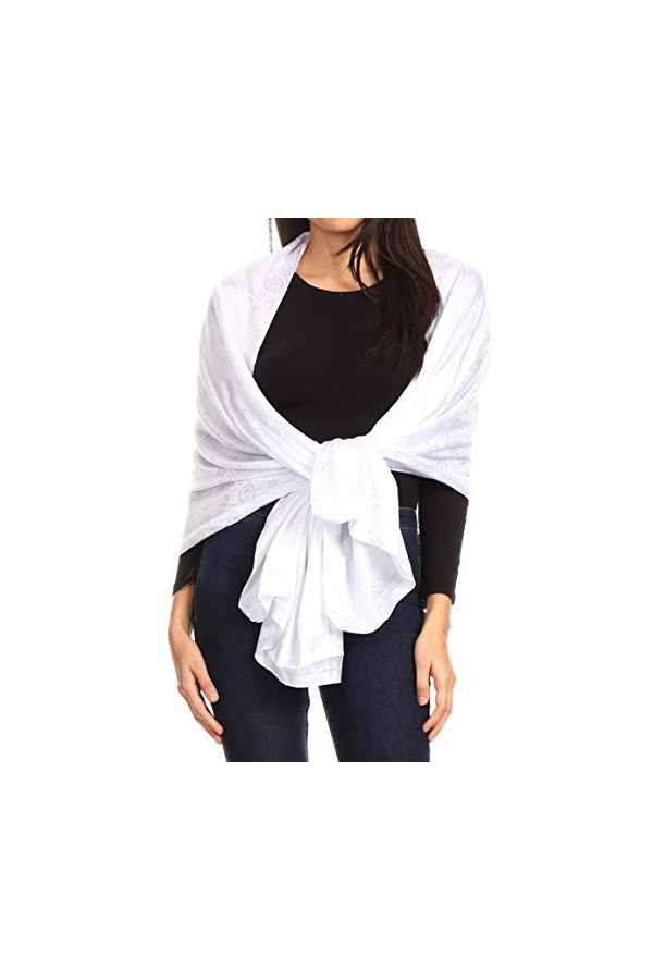 Sakkas 18216 - Brocart de soirée pour femmes en châle Wrap Head Scarf Large Wedding Soft - WhitePaisley - OS