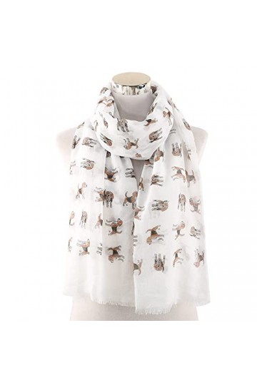 Echarpes femme,Blanc mignon chien imprimé animal dames écharpe gland léger élégant écharpes voyage serviette de plage crème s