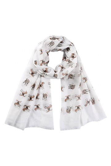 Echarpes femme,Blanc mignon chien imprimé animal dames écharpe gland léger élégant écharpes voyage serviette de plage crème s