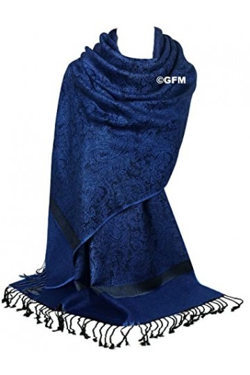 GFM P093 Écharpe style pashmina motif cachemire floral, P093-crtnlkl-bleu royal, L