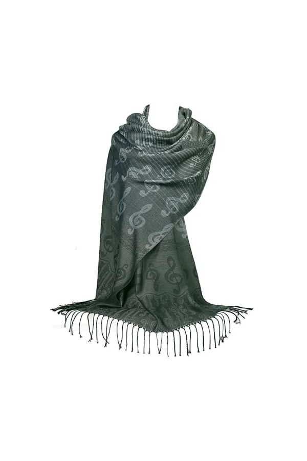 GFM Écharpe ou pashmina imprimé notes de musique – Taille L ou M – Doux, MUP2-BH, L