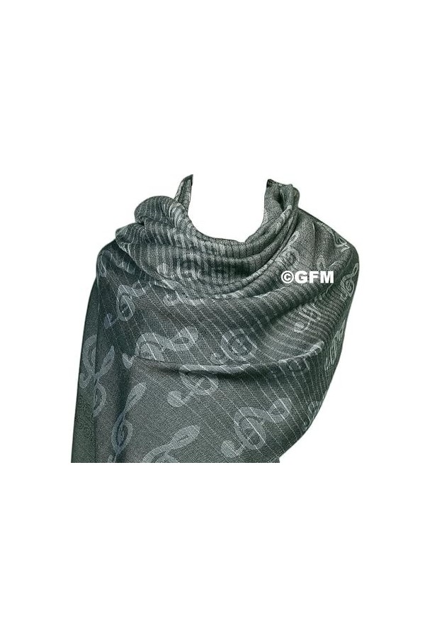 GFM Écharpe ou pashmina imprimé notes de musique – Taille L ou M – Doux, MUP2-BH, L