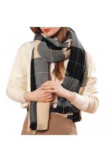 ECOMBOS Écharpe tartan pour femme – Longue couverture à carreaux chauds en laine pashmina pour femme, Graya., taille unique