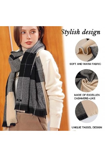 ECOMBOS Écharpe tartan pour femme – Longue couverture à carreaux chauds en laine pashmina pour femme, Graya., taille unique